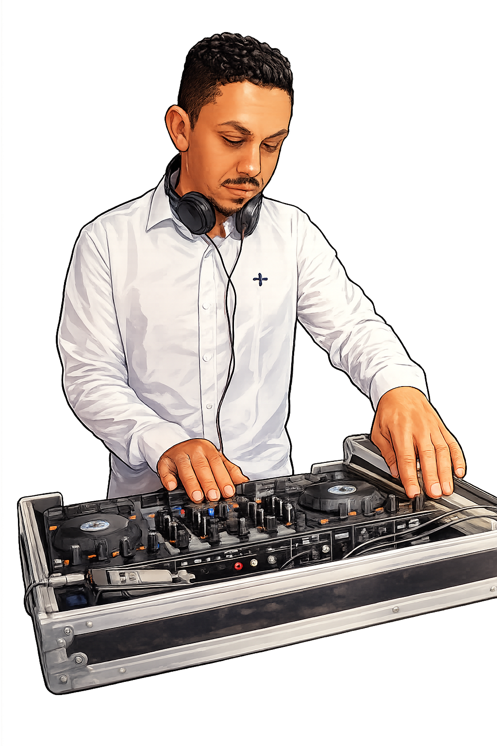 Caricatura do DJ Carlos Felpiz tocando